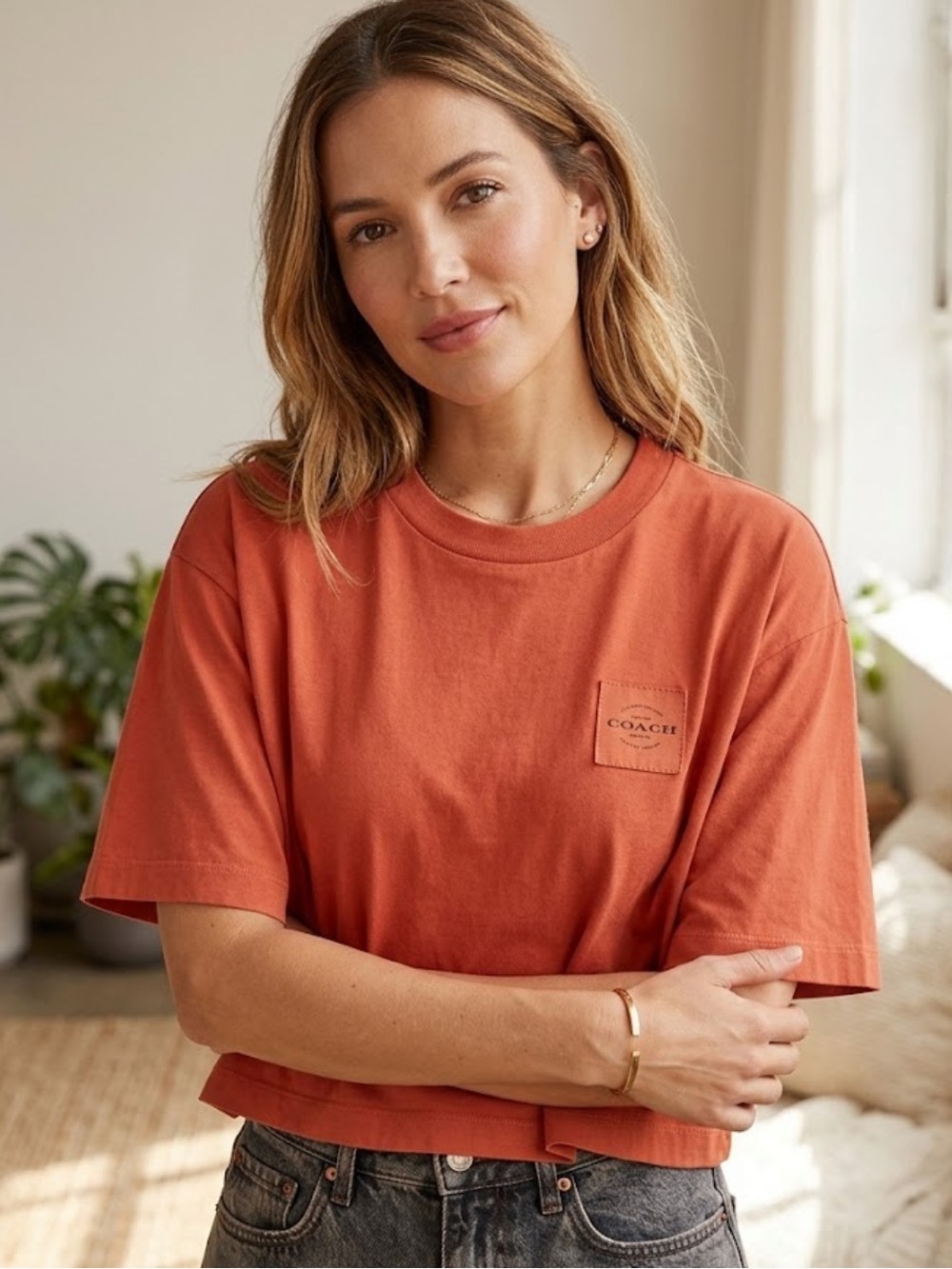 Coach Garment Dye Cropped T-Shirt Logo Crop Top Tee